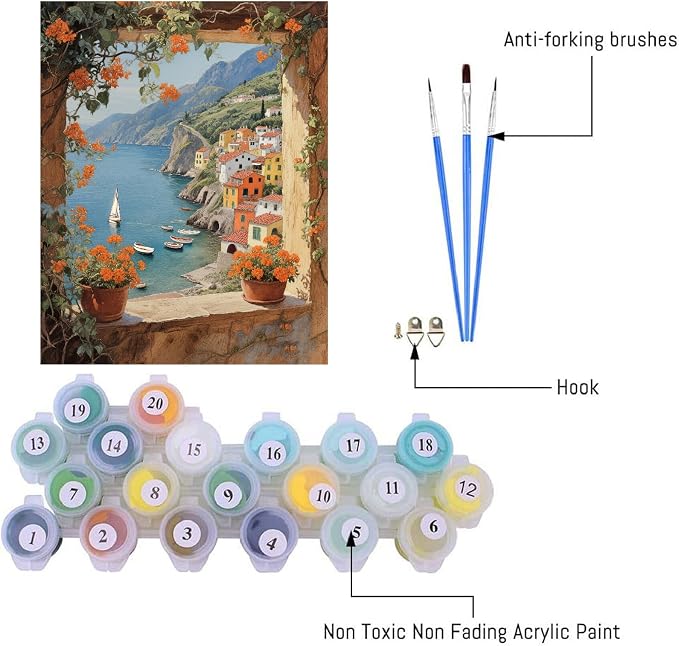 pchmcu Landscape Paint by Numbers Kits for Adults,Seaside Paint by Number for Adults Beginner, Paint by Numbers Kits on Canvas Without Frame for Home Wall Decor 16x20inch