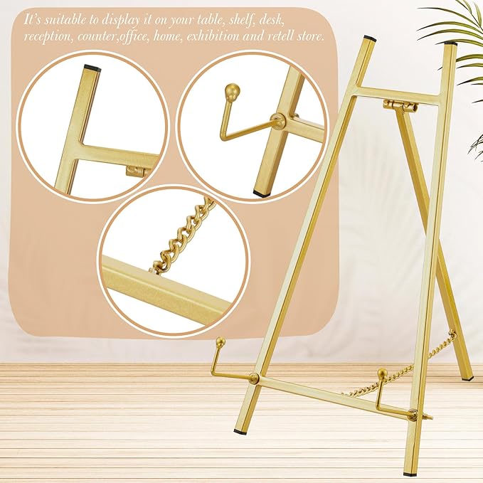 Leinuosen 1 Pcs Metal Tabletop Easel Stand, Tripod Display, Gold