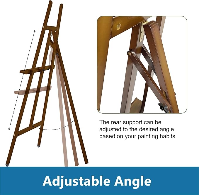 A-Frame Wooden Display Easel, Lyre Beechwood Studio Easel Stand, Brown