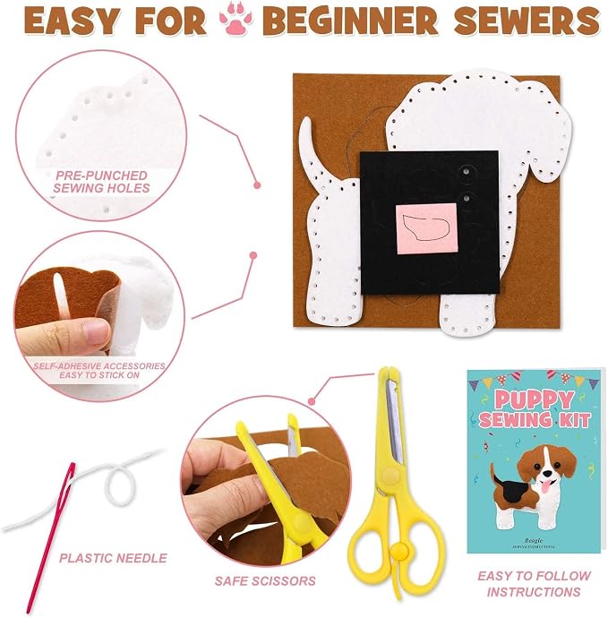 CiyvoLyeen Puppy Sewing Kit for Kids –Fun Plush Toy Sewing for Girls & Boys – DIY Felt Craft Gift Set Ages 7 8 9 10 11 12