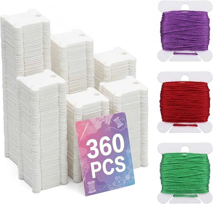 360 Pcs Embroidery Floss Bobbins, 1.5" x 1.4", Durable Plastic (White)