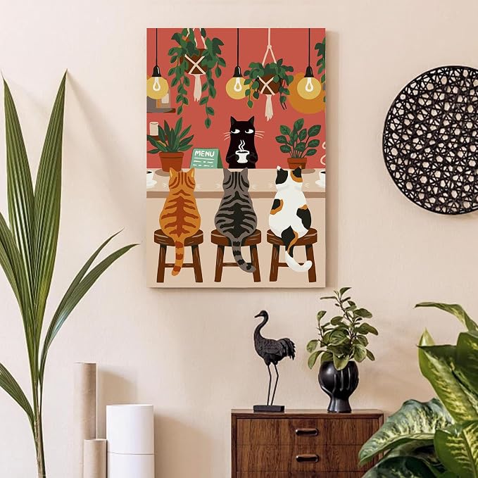 Gemozaic Framed Paint by Numbers Kit for Adults, Funny Cats Shop, 8x12 in | Cat Paint by Number for Adults Beginner with Frame & Easel, Easy DIY Acrylic Painting by Numbers for Home Wall Decor, Gift