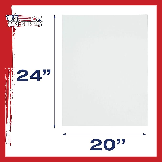 U.S. Art Supply 20 X 24 Inch Art Canvas Board Panels 12 Pack - 8 Ounce | Heavyweight Cotton Acid Free Canvases for Painting Acrylics and Watercolor (1 Case of 12 Single Canvas Painting Panels)