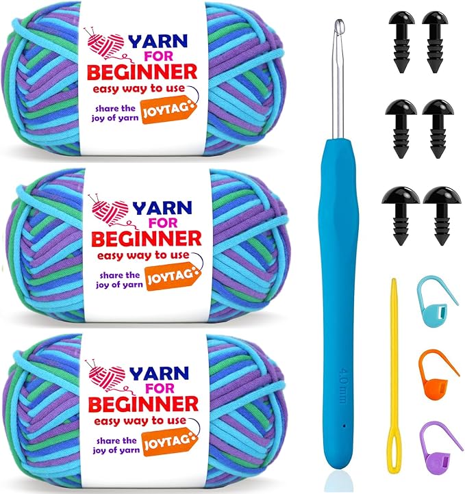 3 Pack Rainbow Beginner Crochet Yarn for Crocheting and Knitting Multicolor Cotton Crochet Yarn for Beginners(Green Blue Purple)