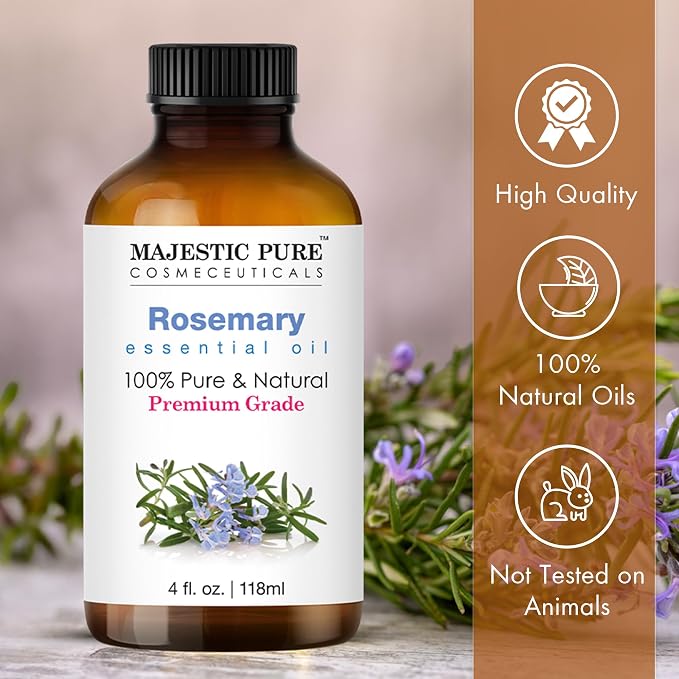 Majestic Pure Essential Oil with Glass Dropper - 100% Pure and Natural - Essential Oils for Diffuser, Aromatherapy, Soap and Candle Making, Rosemary Essential Oil, Rosemary Oil, 4 Fl Oz (Pack of 2)