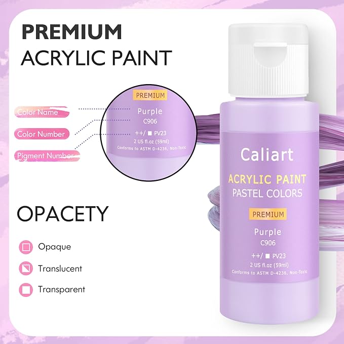 Caliart 24 Colors Pastel Acrylic Paint Set with 12 Brushes | Craft Painting kit for Adults Artists Beginners, Rich Pigment Non-toxic, Canvas Wood Rock Pumpkin Ceramic Art Supplies Paint