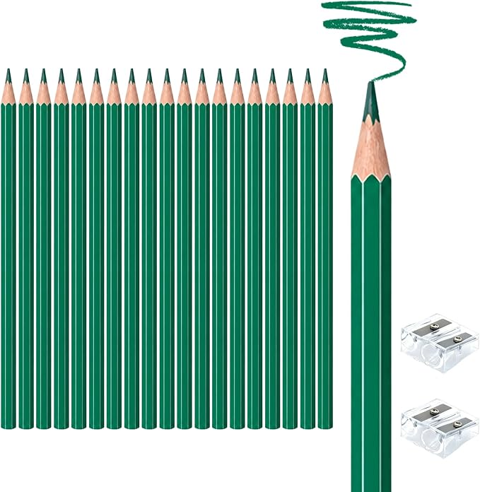 20 PCS Green Colored Pencils, Pre-sharpened Professional Wooden Art Pencils Set for Artists Painting | Premium Drawing Sketching Supplies