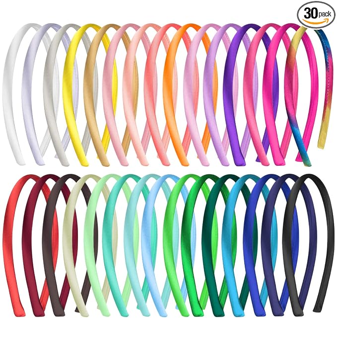 Duufin 30 Pieces Satin Headbands for Girls 1cm/0.39 inch Girls Headbands