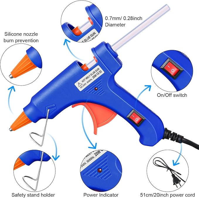 Zhengmy 6 Pcs Mini Hot Glue Guns 20W Low Temp Burn Protection,Blue