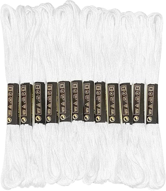 12 Skeins Embroidery Floss White Color, Friendship Bracelet String Cross Stitch Embroidery Thread Floss Bracelet Making Yarn, Craft Floss（White）
