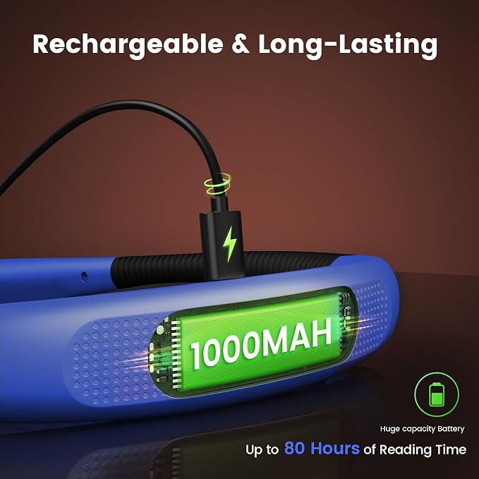 Glocusent Reading Light,Blue Neck Light,80-hr Rechargeable Book Light | 3-Color&6-Brightness, USB-C,LED Neck Reading Light,Women, Camping, Repairing,Crafting,Crochet, Christmas, Book Lovers Gifts