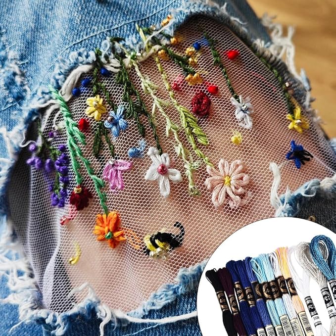 12 Skeins 105 Yards 6 Ply Embroidery Floss Blue Gradient Friendship Bracelet Variegated String Cord Mixed Color Cross Stitch Gradient Yarn Thread Set for Sewing Making Jewelry DIY Crafts