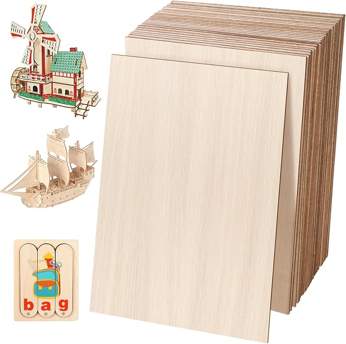 24 Pack Basswood Sheets 4 x 6 x 1/16 Inch Thin Wood Sheets for Crafts