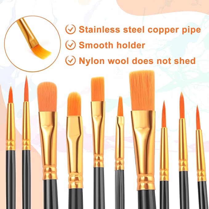 ESRICH 20PCS Paint Brushes, Paint Brush for Acrylic Painting | Artist Paintbrushes for Oil Watercolor, Body Face Rock Canvas, Small Paint Brushes for Kids, Black