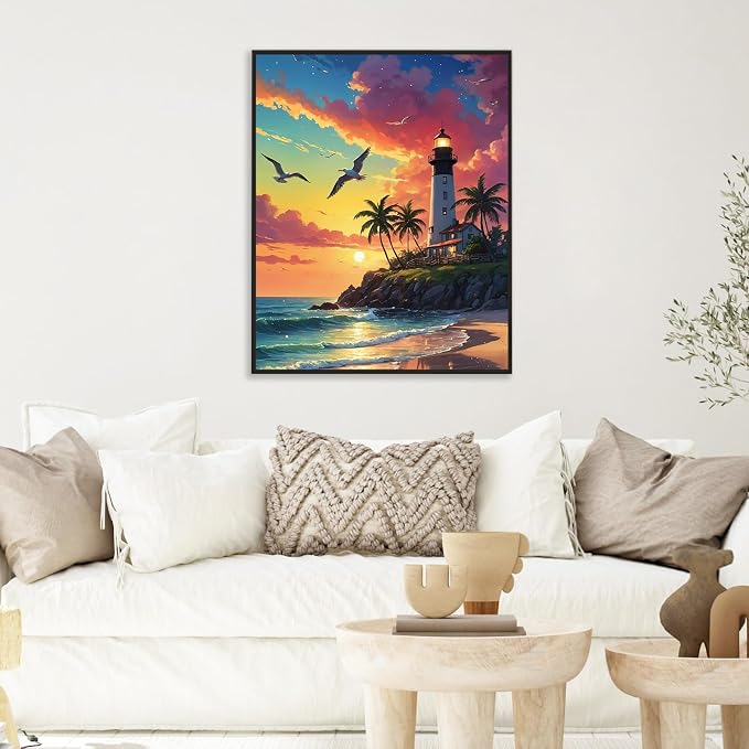 Paint by Numbers Kit for Adults, Lighthouse Number Painting Canvas Kit | DIY Acrylic Painting Set for Beginners, Stress Relief Relaxing Craft, Home Wall Decor, Holiday Gift for Adults, 16x20 Inch