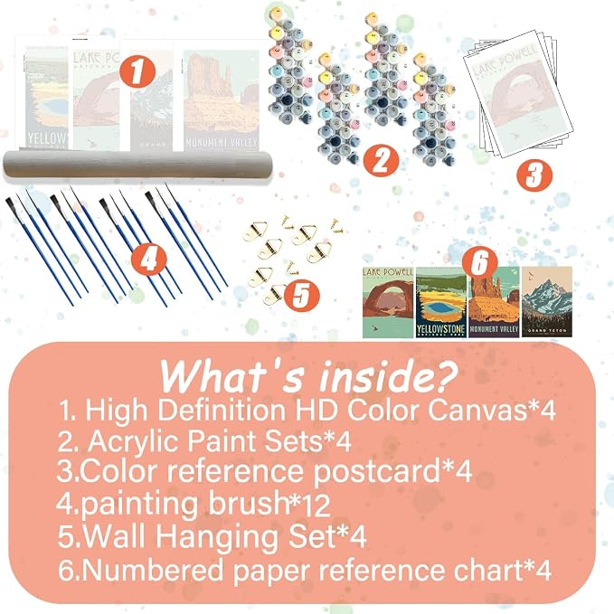 TONGZONGFU 4 Pack National Park Paint by Numbers Kit for Adults Beginners - 10x14 Inch Easy Paint by Number Landscape Kits on Canvas,Wander Painting National Parks Paint by Number (Without Frame)
