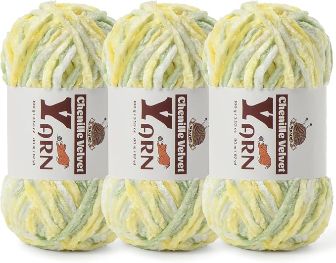 Chenille Crochet Greenish Yellow Yarn 3 Pack