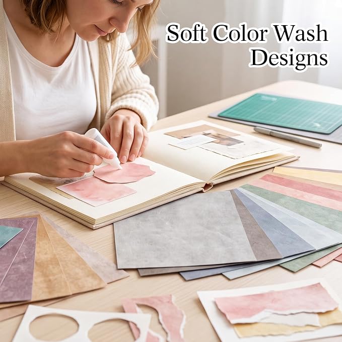 Scrapbook Paper Color Wash Decorative Craft Paper Pack Watercolor Patterned Sheets for Card Making Journaling Collage Decoupage Party Decor Invitations DIY Gift Projects