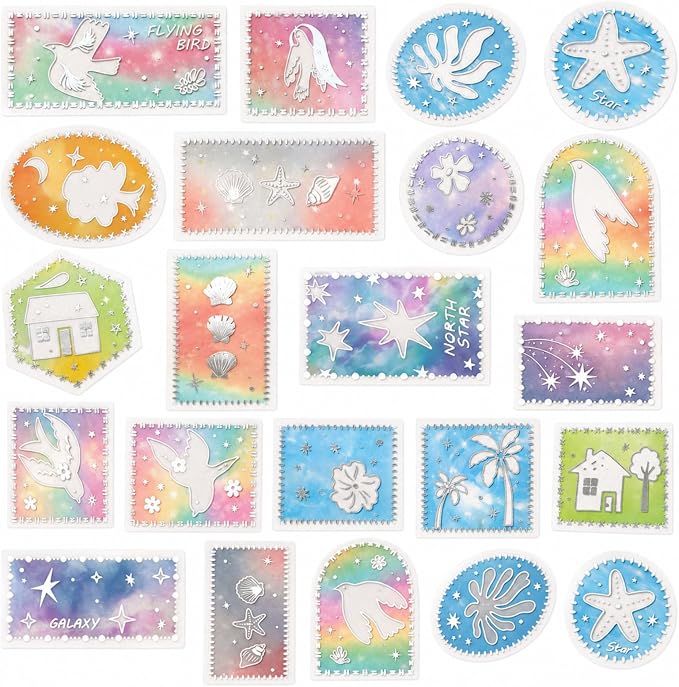 Doukado 80 Pcs Silver Foil PET Stickers, Watercolor Aesthetic Decals Set