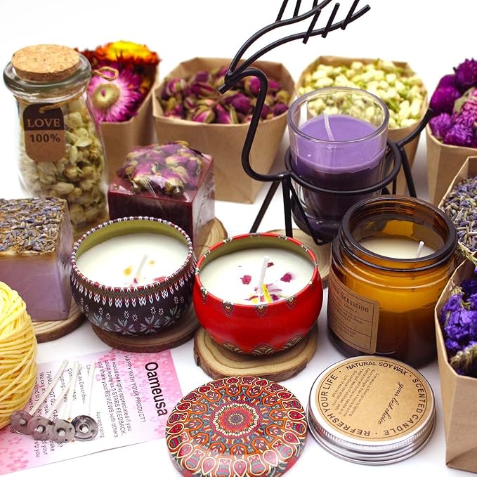9 Bags Set Dried Flowers - Candle Making Soap Making DIY Candel Natural Flowers-,Lily,Don't Forget Me,Lavender,Mint Leaf,Rose Petal, Red Rose,Globe Amaranth,Chrysanthemum.