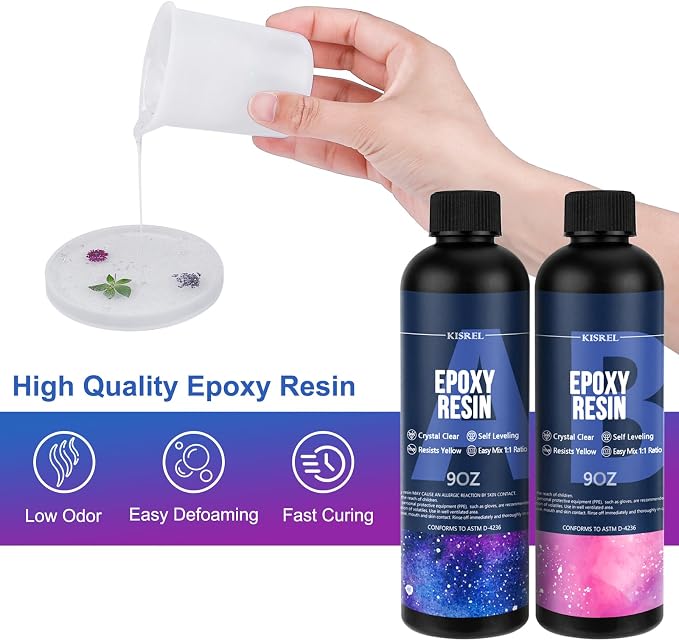 KISREL 18OZ Epoxy Resin Kit for Beginner, Resin Kit with Molds and Supplies | Resin Kit with Molds, Dried Flowers, Measuring Cups and Resin Supplies