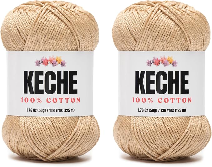 Cotton Yarn - 100% Cotton Yarn for Crocheting and Knitting, Mercerized Cotton Amigurumi Yarn Fine-Sport 2 1.76 oz (50g) / 136 Yrds (125 m) 2 Skeins - Light Camel