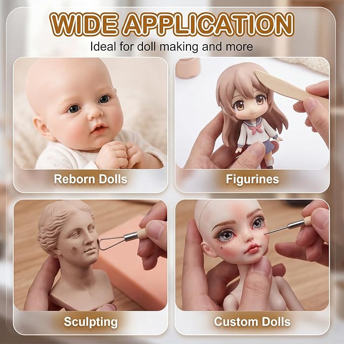 Thenshop 2.2 lb Living Doll Clay Kit Include Beige Polymer Clay and 11 Sculpting Tools Accessories for Bjd Reborn Doll Sculpting, DIY Figure Face Hand & Body Craft