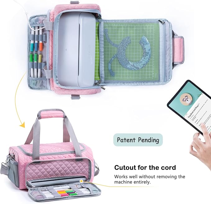 AMOIGEE Carrying Case for Cricutt Joy Xtra, Joy Extra Bag, Full Open Case with Pockets for Cricutt Joy Xtra Accessories and Tools, Dust Cover, Mat