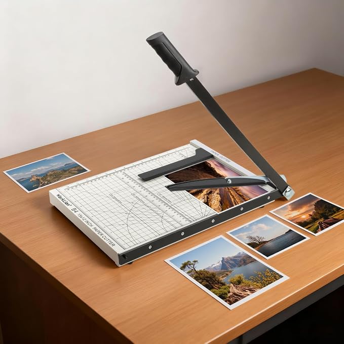 15 inch Guillotine Paper Cutter: Worklion Precision Paper Trimmer with Safety Lock,15 Sheet Capacity, Thickened Metal Based Cutting Board for Crafting Cardstock Photos Laminatedsheets in Class/Office