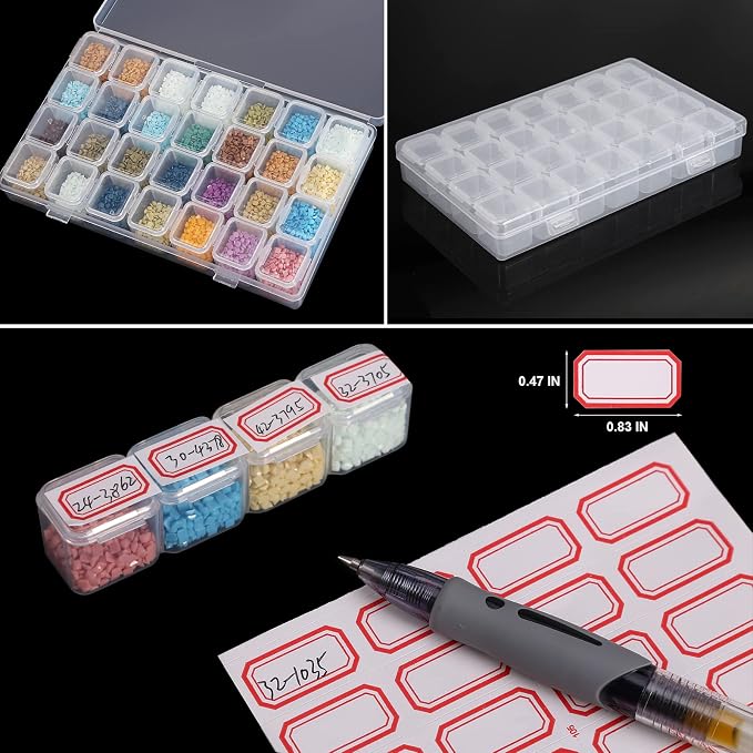 Ecurfu Diamond Painting Bead Storage Containers, 28 Girds 2 Pack, Diamond Art Organizer Box, Embroidery Storage with Label Stickers