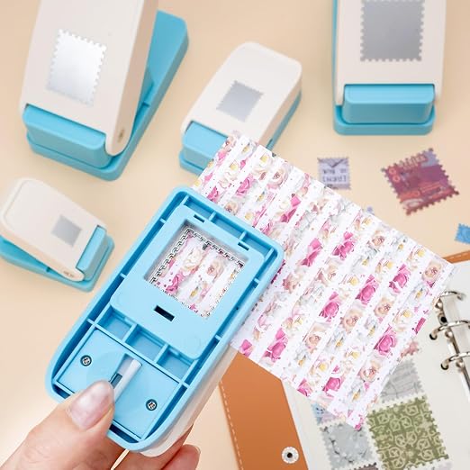 5Pcs Stamp Punch, 1.5x1.25inch/1x0.8inch/0.6x0.5inch Rectangle Postage Stamps Punches,1.5inch/1 inch Stamps Shaped Puncher, Stamp Cutter Hole Punch, Paper Punches for Crafting Scrapbooking Journaling