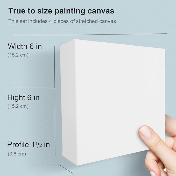 PHOENIX 6x6 Inch Gallery Depth Watercolor Canvas 4 Pack | 1.5 In Deep 100% Cotton Water Color Square Canvases for Painting, 260g Medium Texture Canvas for Water Based Paints