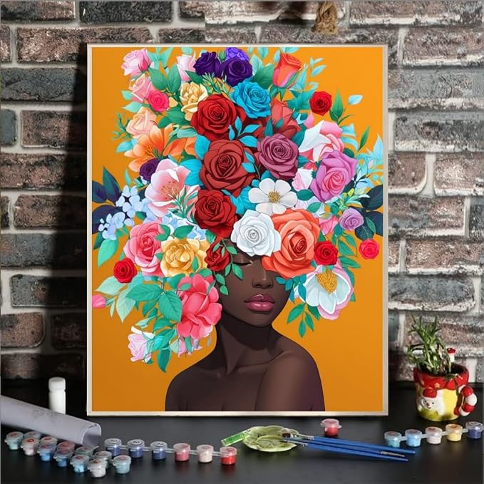 ldazao Paint By Numbers Kit for Adults Flower Color Adult Paint By Number Kits Girl Paint and Sip Kit Canvas Oil Painting Kit DIY Crafts for Women Gift 16x20 Inch Flameless