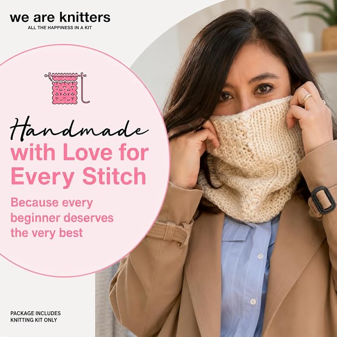 We Are Knitters Stitch Sampler Knitting Kit | Beginner-Friendly Knitting Starter Kit with Cotton Yarn | Learn Essential Stitches & Make Your First Snood