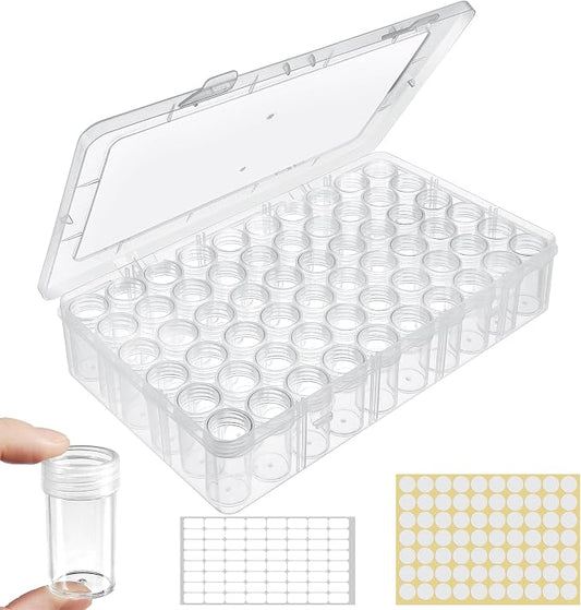 1pack 60 Grids Bead Organizer and Storage Diamond Painting Containers Portable Plastic Case Box Arts Crafts Storage for Seeds Beads Sewing Cosmetic Nail Glitter Powder Small Parts Rhinestones