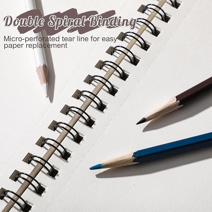 11×14in Sketch Book, Spiral Bound, 50 Sheets, Acid-Free Drawing Paper | 68lb/100gsm Paper, Perforated Pages, 360° Spiral, Hard Backing Board, for Pencil, Charcoal, Pastel, Crayon