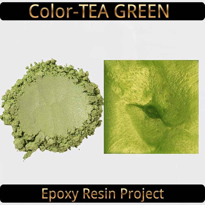 Mica Powder, Tea Green, 240g with Scoop, Complies with ASTM D-4236 | For Epoxy Resin, Soap, Bath Bomb, Candle| Safety Material| Odorless| Brilliant Colors