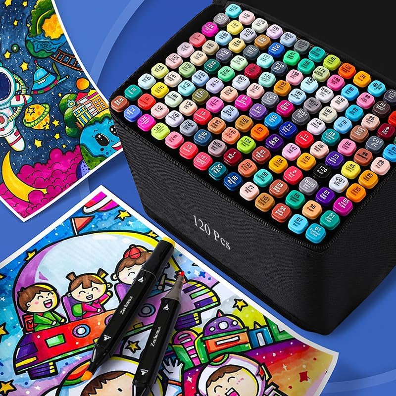 ZECHOMA 120 Colors Alcohol Markers Artist Drawing Art Dual Tip Markers Perfect for Kids Boys Girls Students Adult