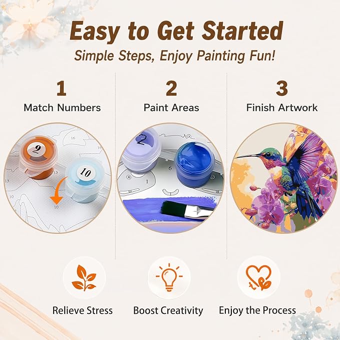 AUKELHJ Framed Paint by Numbers Kit for Adults, Hummingbird, 10x10 inch
