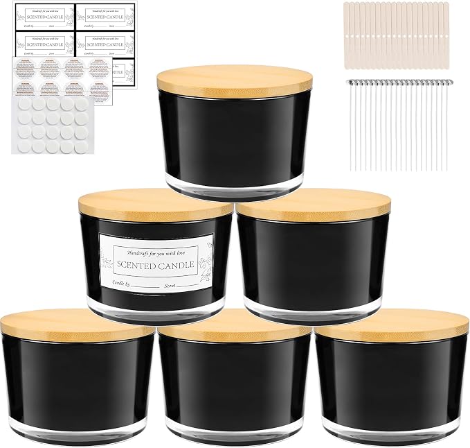 CONNOO 6 Pack 16oz Black Wide Mouth Glass Candle Jars