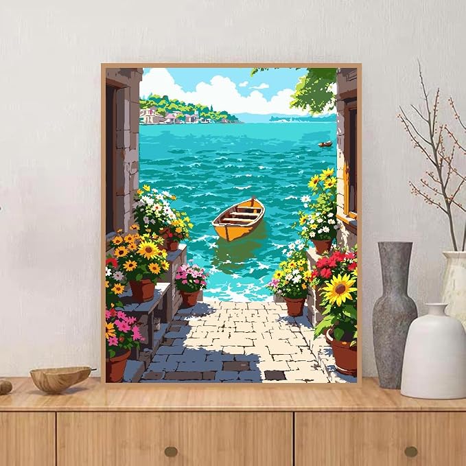 ZRIZQ Paint by Numbers Kit for Adults Beginner Landscape,City Scape,16x20 | Full set with wooden brushes,rolled canvas,rich paints.Calming activity.Beginner friendly.Just open and paint.