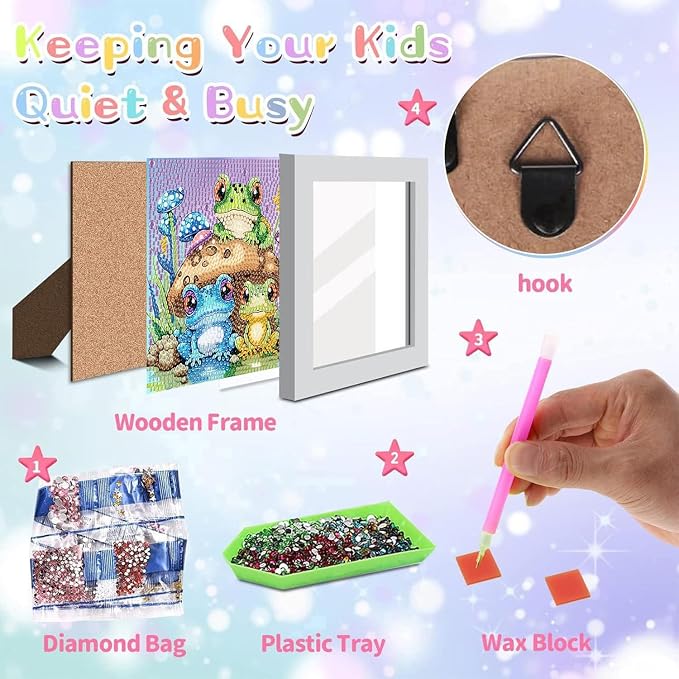 ajepon Frog Diamond Art Kits for Kids with Frame, Animal Diamond Art for Kids Ages 8-12, Frogs Diamond Painting Kits for Kid with Beautiful Package for Gift Home Wall Decor (7x7inch)
