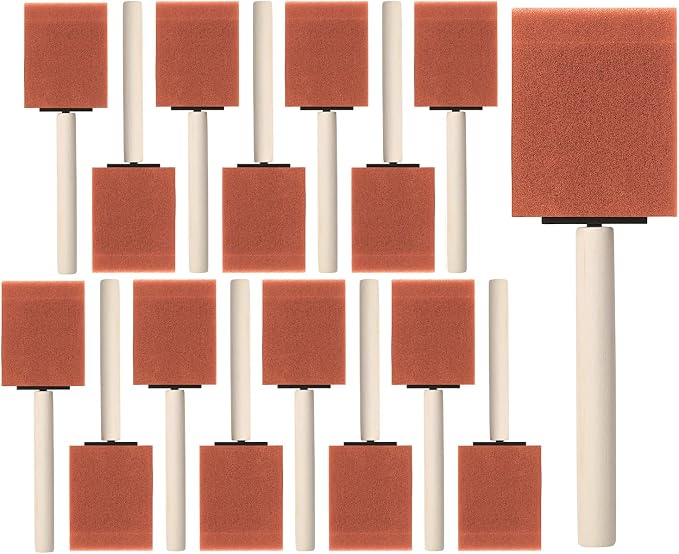 Bates Foam Paint Brushes, 2-Inch, 16 Pack, Orange Sponge Brush for Painting, Staining, and Mod Podge