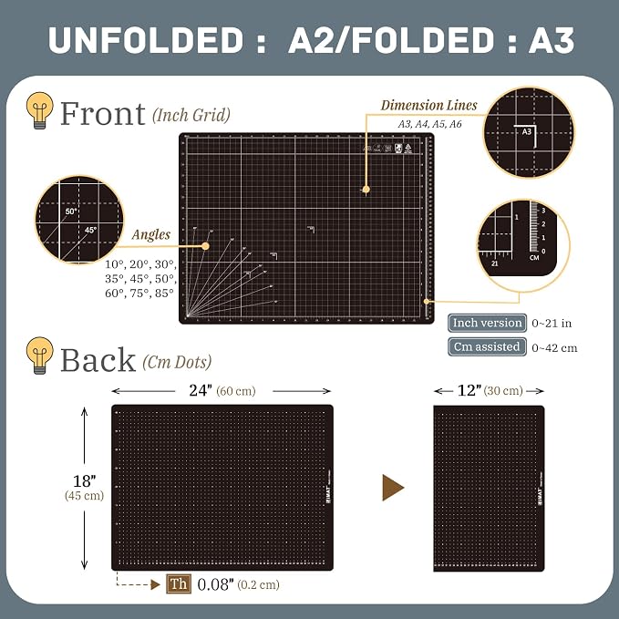 iMAT Flip Cutting Mat Note A1 Foldable Double-Sided Black