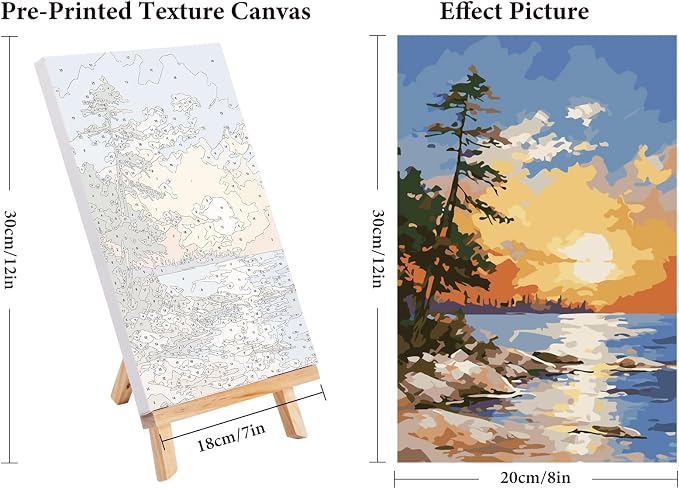 4 Pack Framed Paint by Numbers Kit for Adults with Wooden Easel 8x12 Inch | Sunrise and Sunset Landscape, For Adults Beginner, DIY Acrylic Painting, Stress Relief Craft Kits, Home Wall Decor Gift