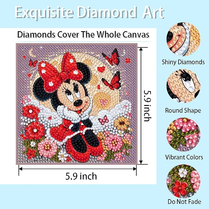 Fuinkqe Kids Diamond Art Kits for Girls,Diamond Art for Kids Ages 6-8-12,Easy Small Diamond Painting Kits for Kids Crafts for Gifts and Home Decor 7X7 Inch