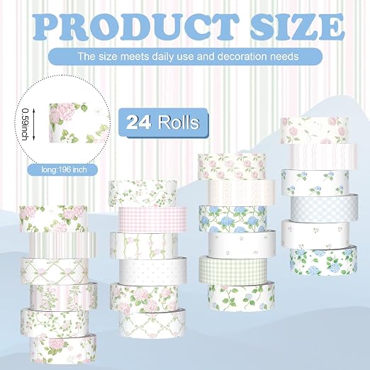 Gueevin 24 Rolls Floral Washi Tapes Set Scrapbook Supplies, Flowers | 15 mm Watercolor Flower Washi Tapes, Back to School DIY Craft Arts, Junk Journaling Planner Gift Wrapping Supplies