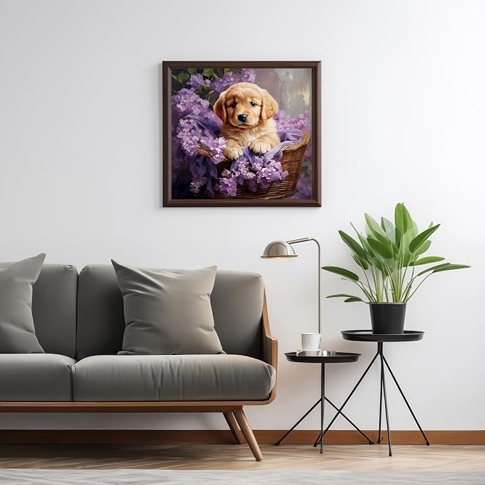5DDIYART Dog Flowers Paint by Numbers for Adults Beginner, Paint by Number Kits on Canvas, Easy Acrylic Painting Home Wall Decor 15.7x15.7 inch