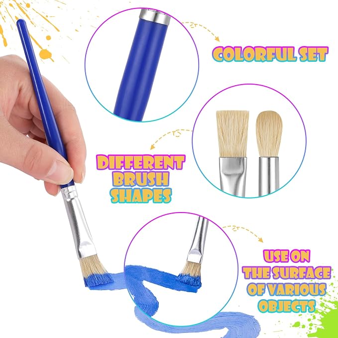 YGAOHF Kids Paint Brush Set, 10 Pcs Round and Flat, Easy Hold and Clean Toddler & Preschool Brushes for Acrylic, Oil, Watercolor, Washable Paint
