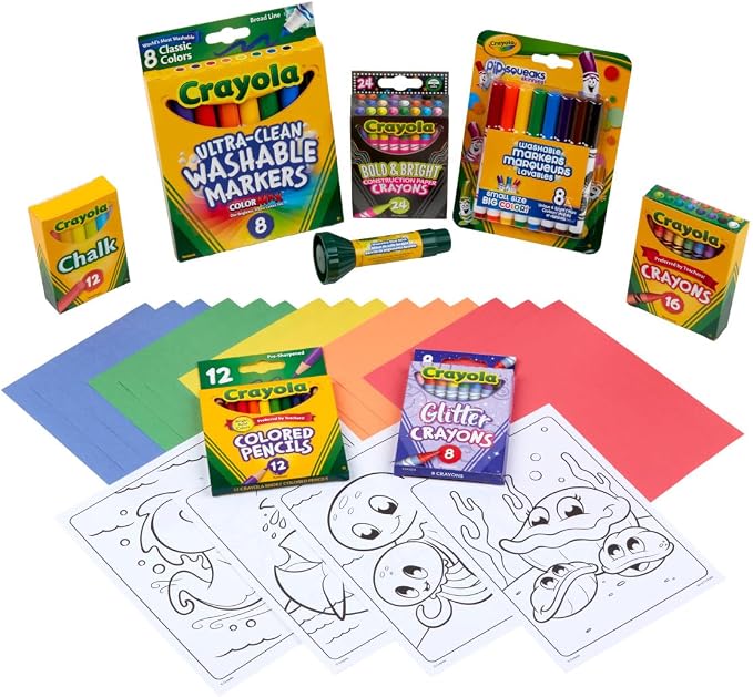 Crayola Super Art Coloring Kit (100+ Pcs), Kids Art Supplies Set with Crayons, Markers & Colored Pencils, Craft & Coloring Kit with Storage Tub, Ages 5+ [Amazon Exclusive]